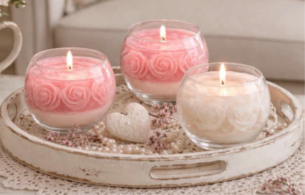 Sfera di vetro con rose con cera gel